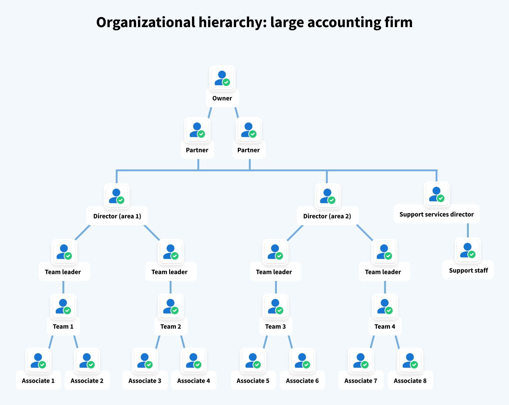 Chart illustrating the organizational hierarchy and roles in a large accounting firm.