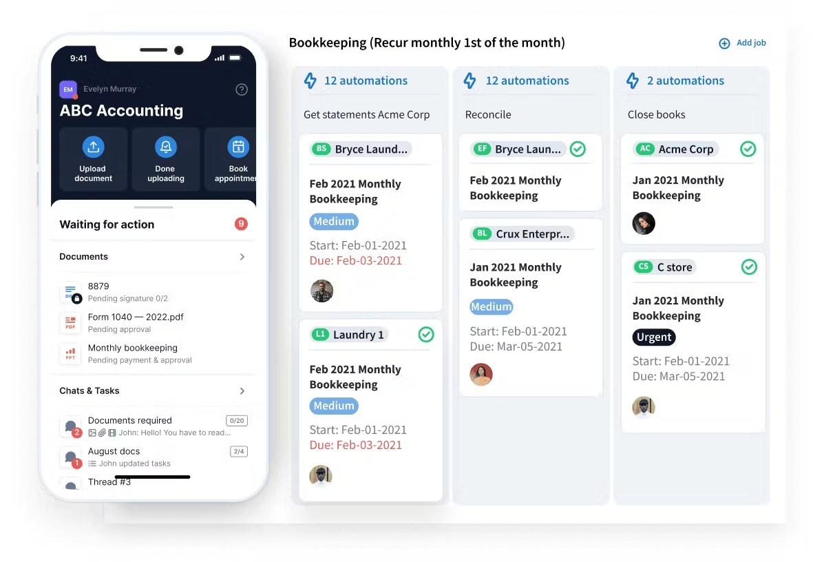 An image showing TaxDome's mobile app and workflow automations.