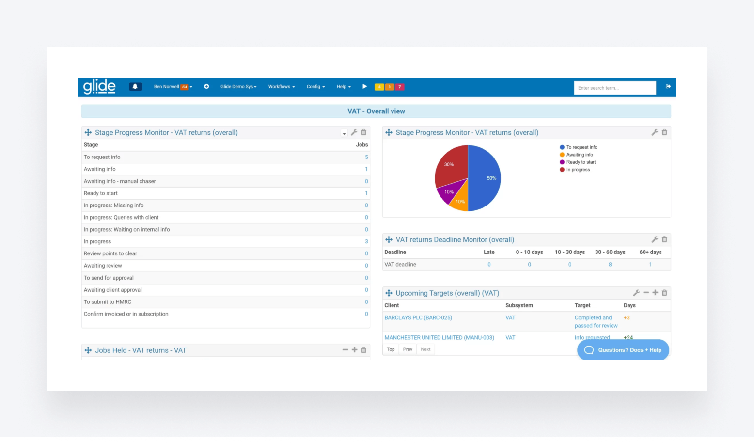 Glide's user interface, showing its workflow management features.