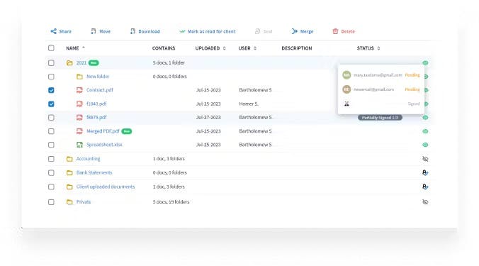 Screenshot showcasing TaxDome’s document management capabilities