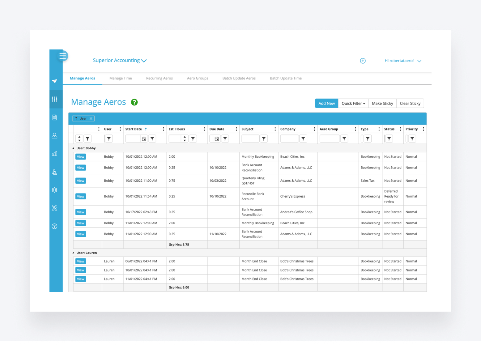 Tracking work in Aero Workflow.