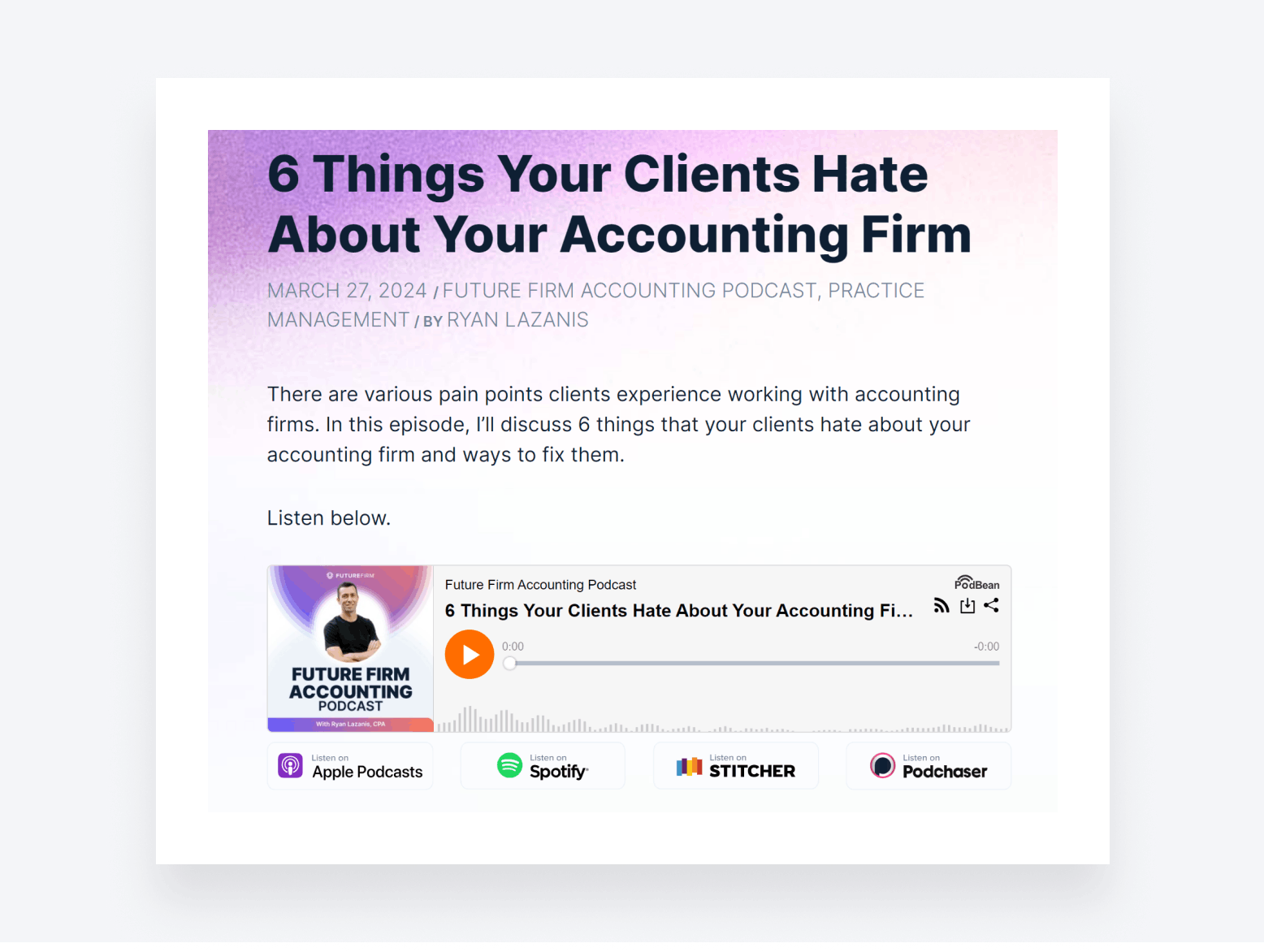 An episode description from the Future Firm Accounting Podcast.