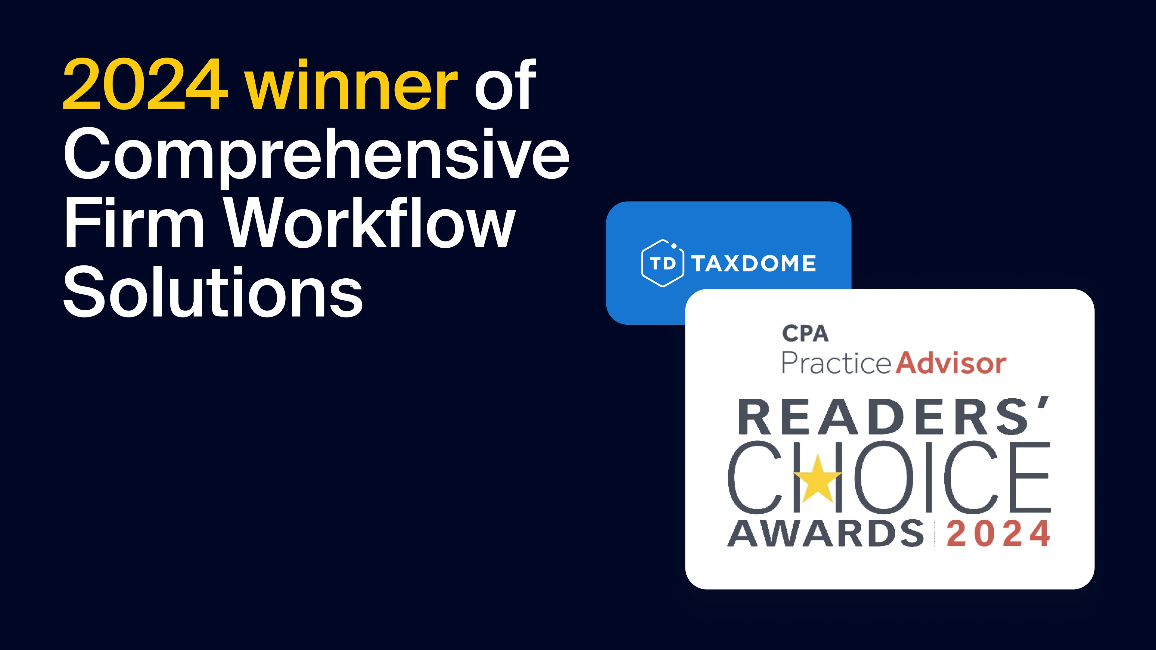TaxDome wins Comprehensive Firm Workflow Solutions - Banner