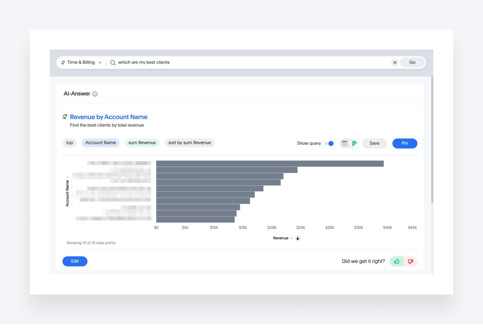 TaxDome's AI-powered search engine allows you to find data insights rapidly by typing in what you need.