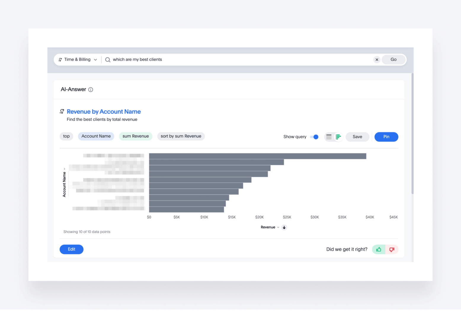 TaxDome's AI-powered reporting feature interpret human language inputs and generates relevant data insights in response.