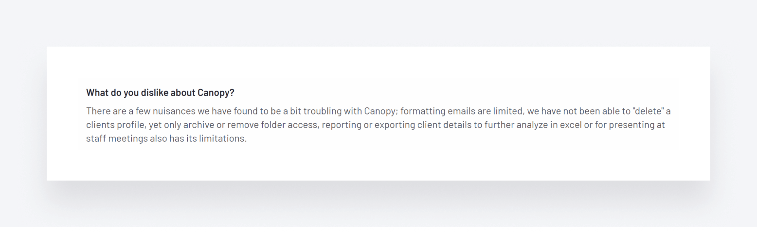 A Canopy user review, highlighting some of the user experience issues associated with the platform.