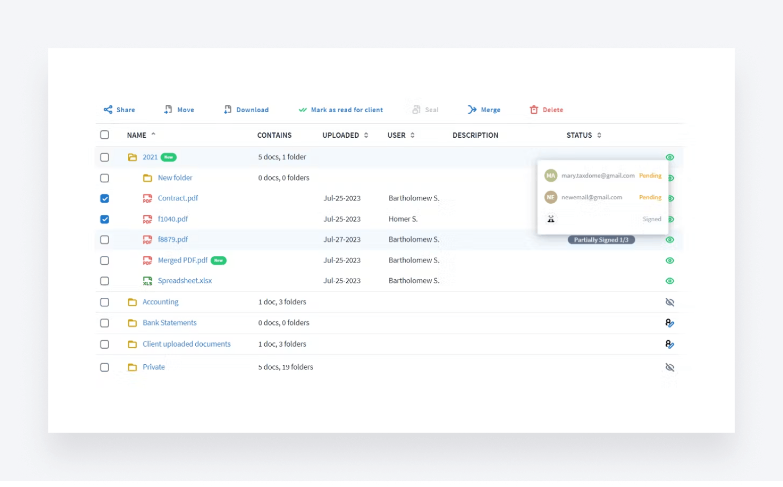 Document management in TaxDome, showing document and file organization.