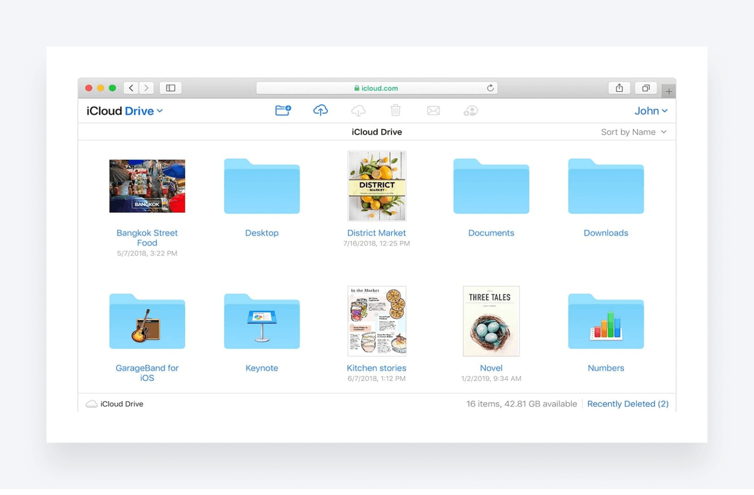 Folders in Apple iCloud Drive, a free file sharing tool integrated in Apple devices.