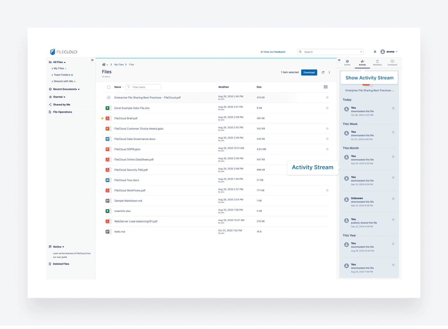 Digital files stored and organized in FileCloud.