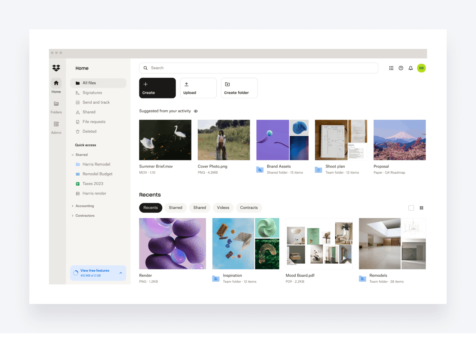 A screenshot of Dropbox's interface.