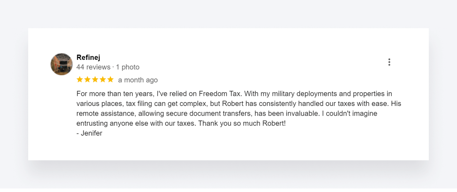 An online review of FreedomTax Accounting.