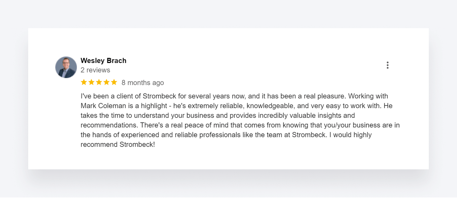 A positive user review of Strombeck Consulting. 