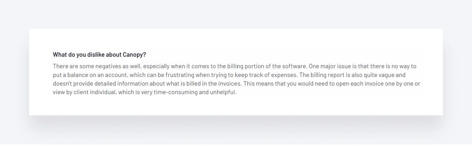 A user review of Canopy highlighting some of the issues they've experienced using the platform.
