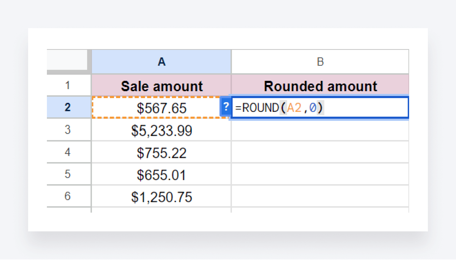 Excel's ROUND function being used to round up numbers.