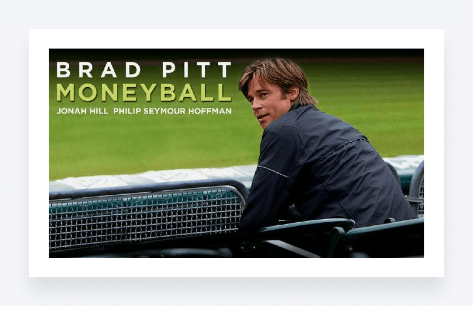 A picture of Brad Pitt in a scene from Moneyball.