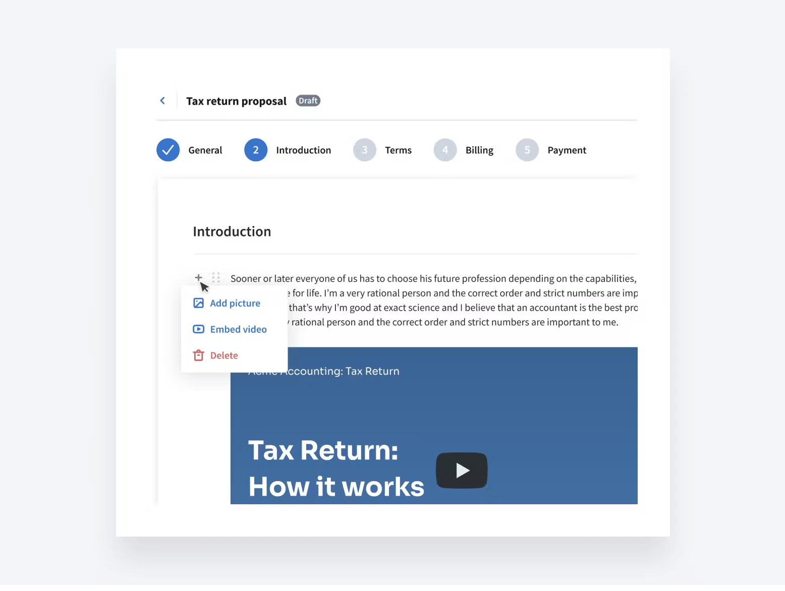 TaxDome's Proposals and Engagement Letters feature.