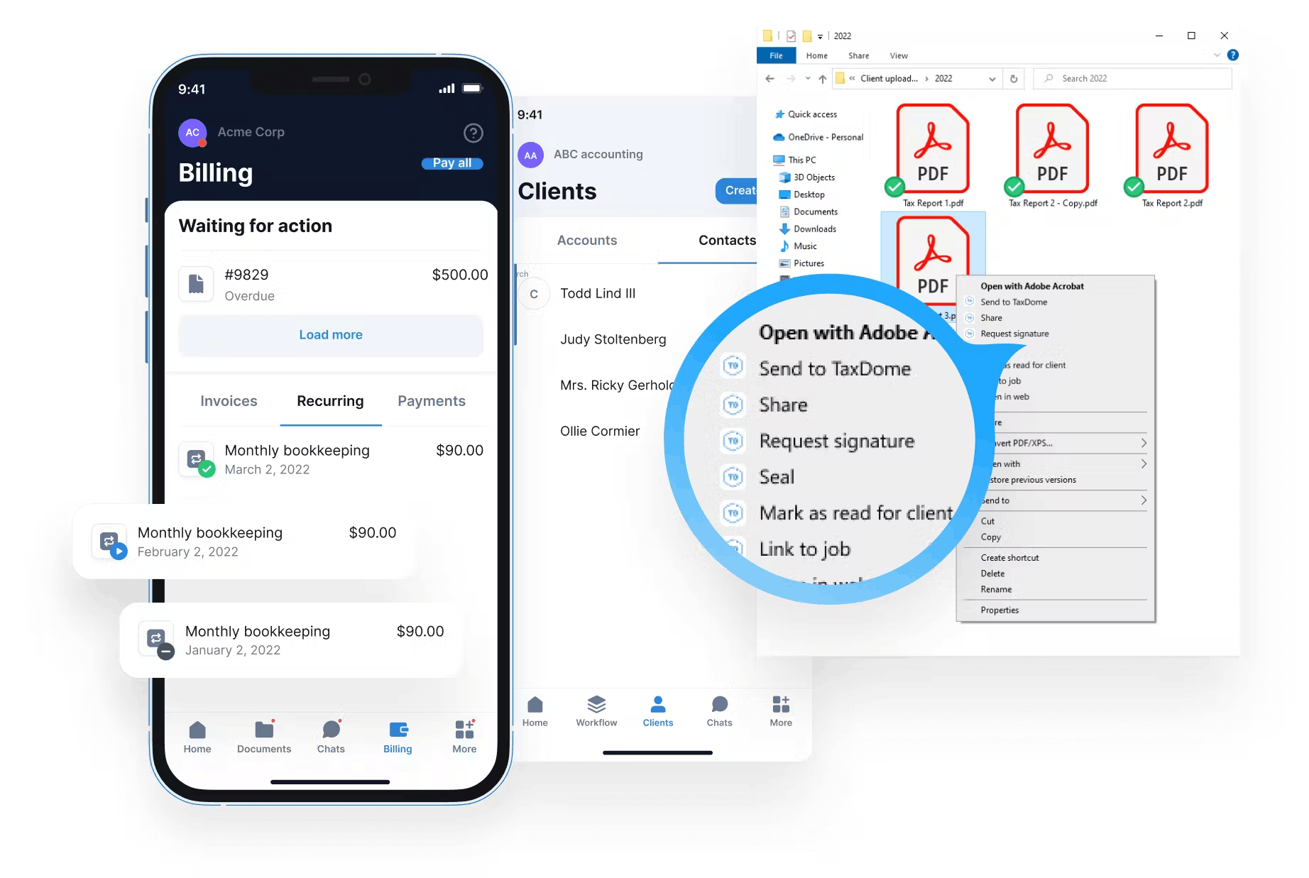 TaxDome's apps for firms and clients.