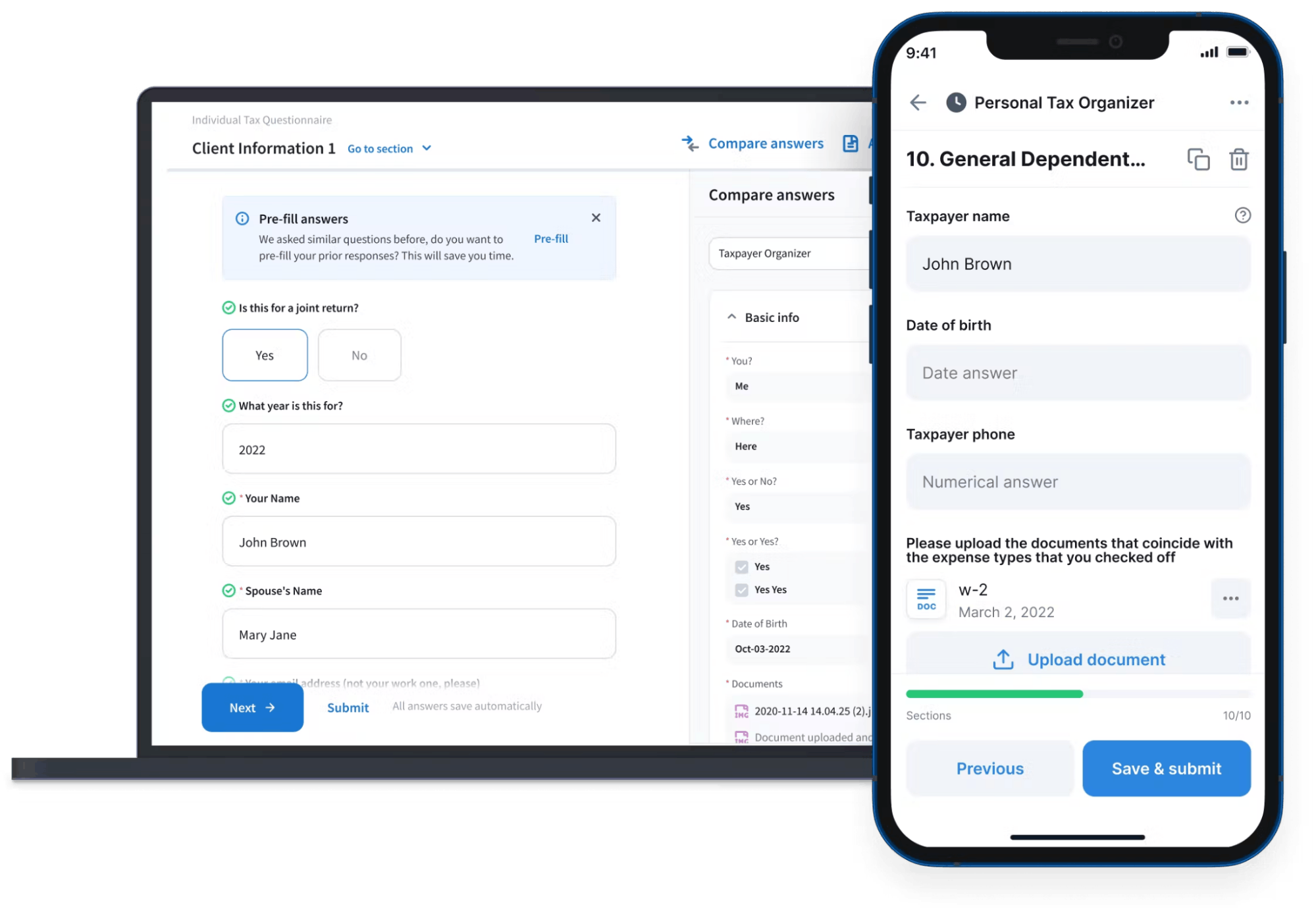 TaxDome's customizable organizers on desktop and mobile.