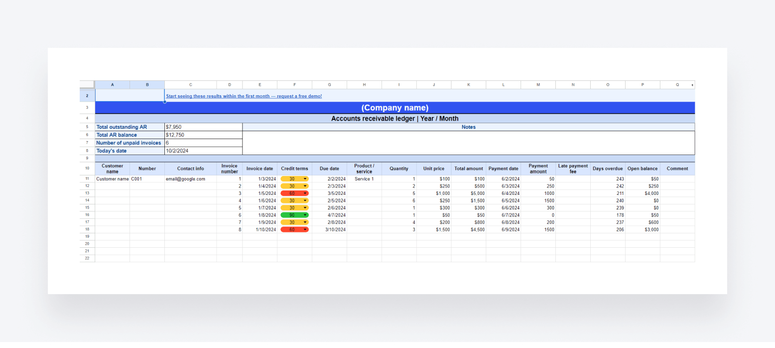 TaxDome's free accounts receivable template