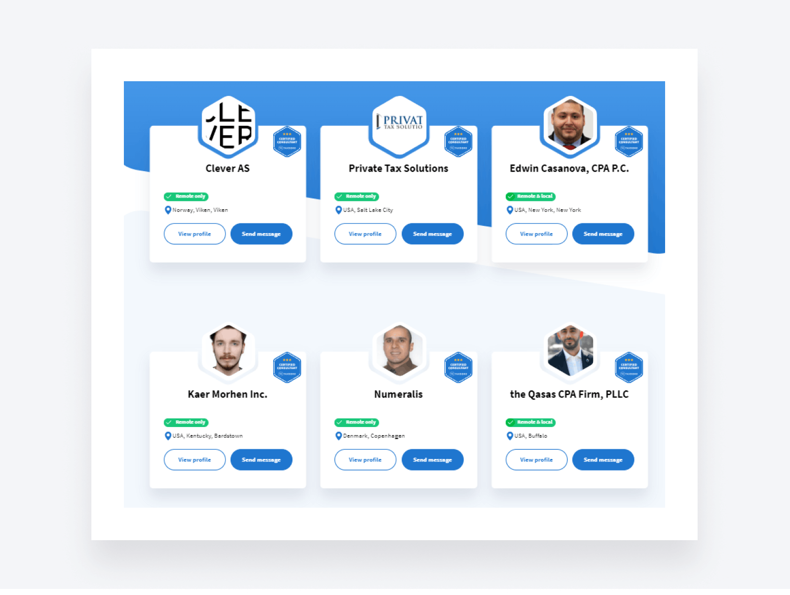 Search results for tax professionals in TaxDome Advisors.