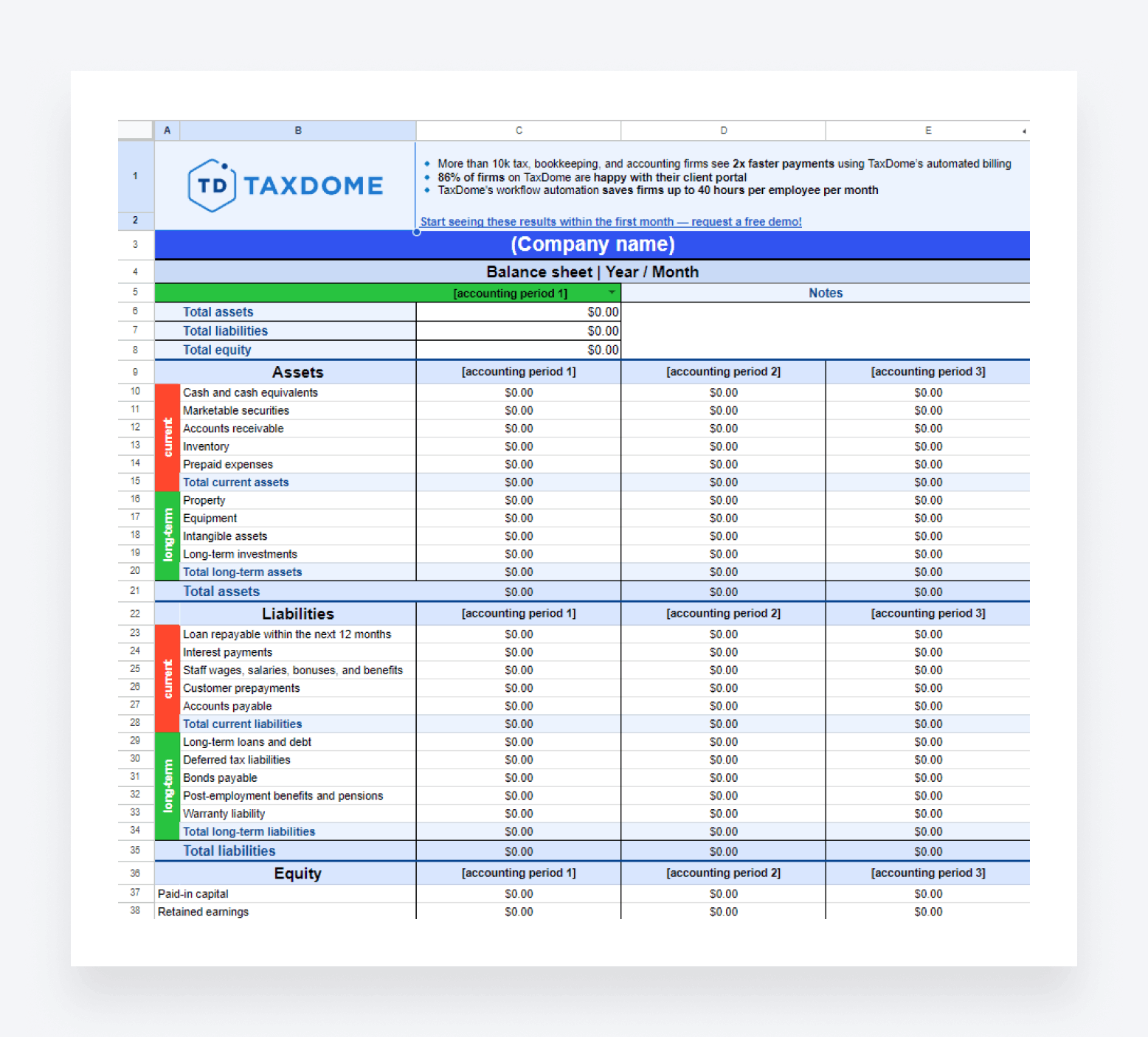 TaxDome's free balance sheet template