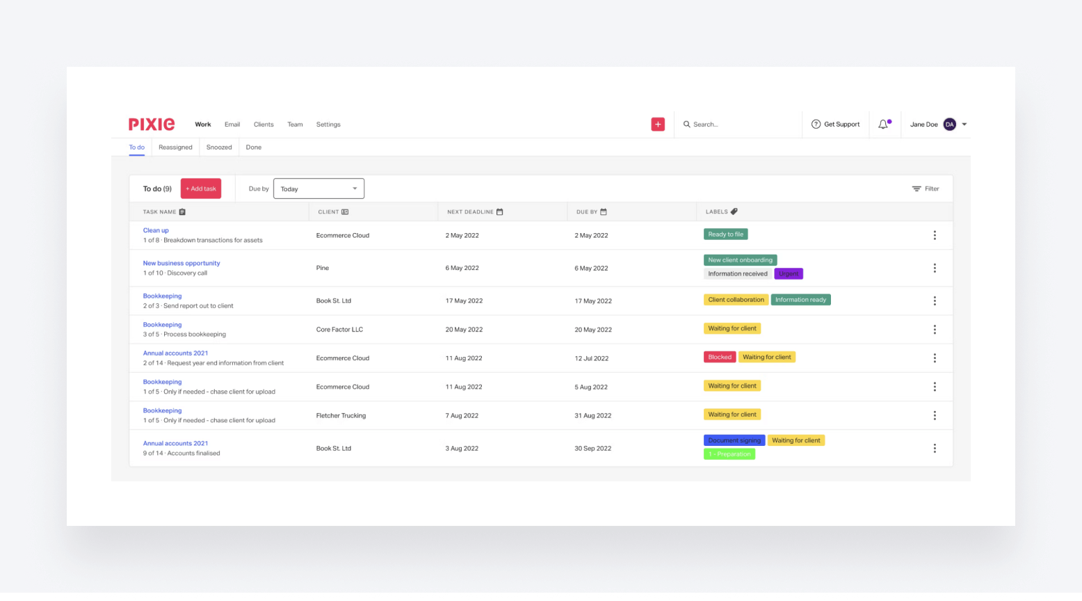 Task to-do list in Pixie.