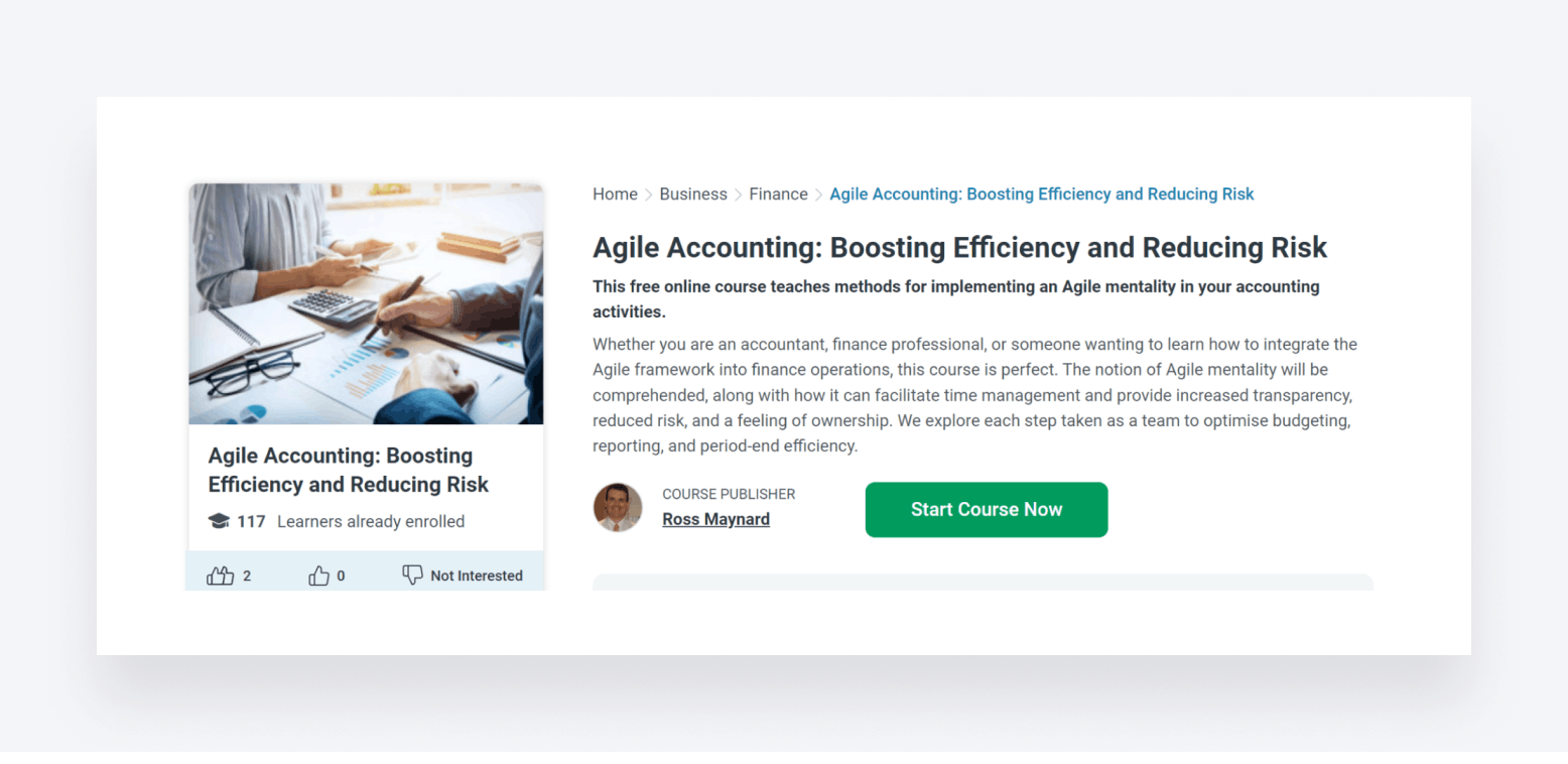 A screenshot from Ross Maynard's Agile Accounting course on Alison.