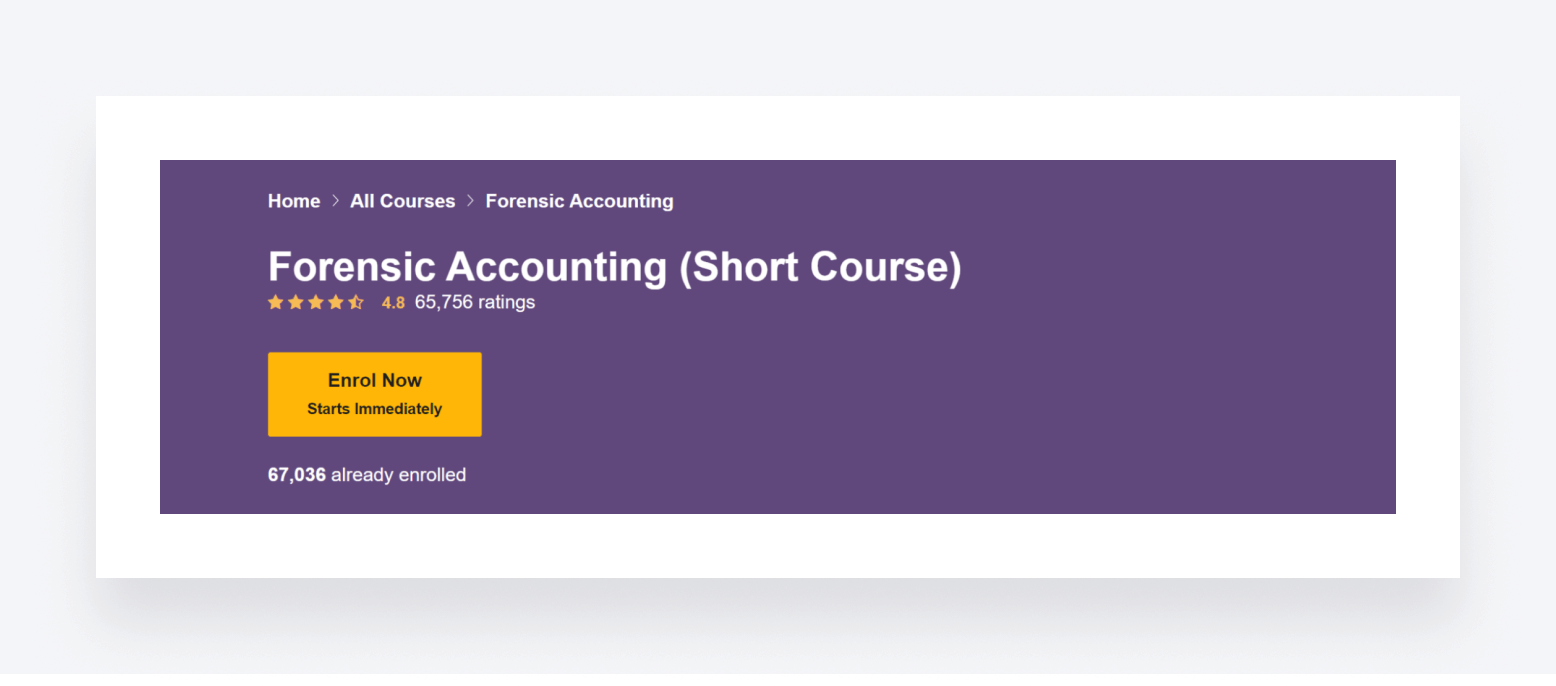 The enrolment page for OHSC's Forensic Accounting course.