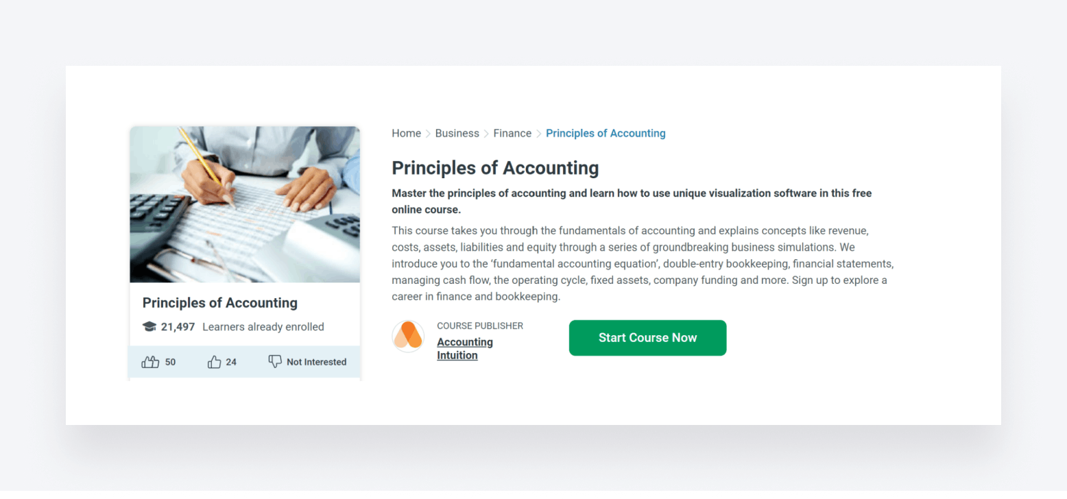 A brief description of Accounting Intuition's Principles of Accounting course.