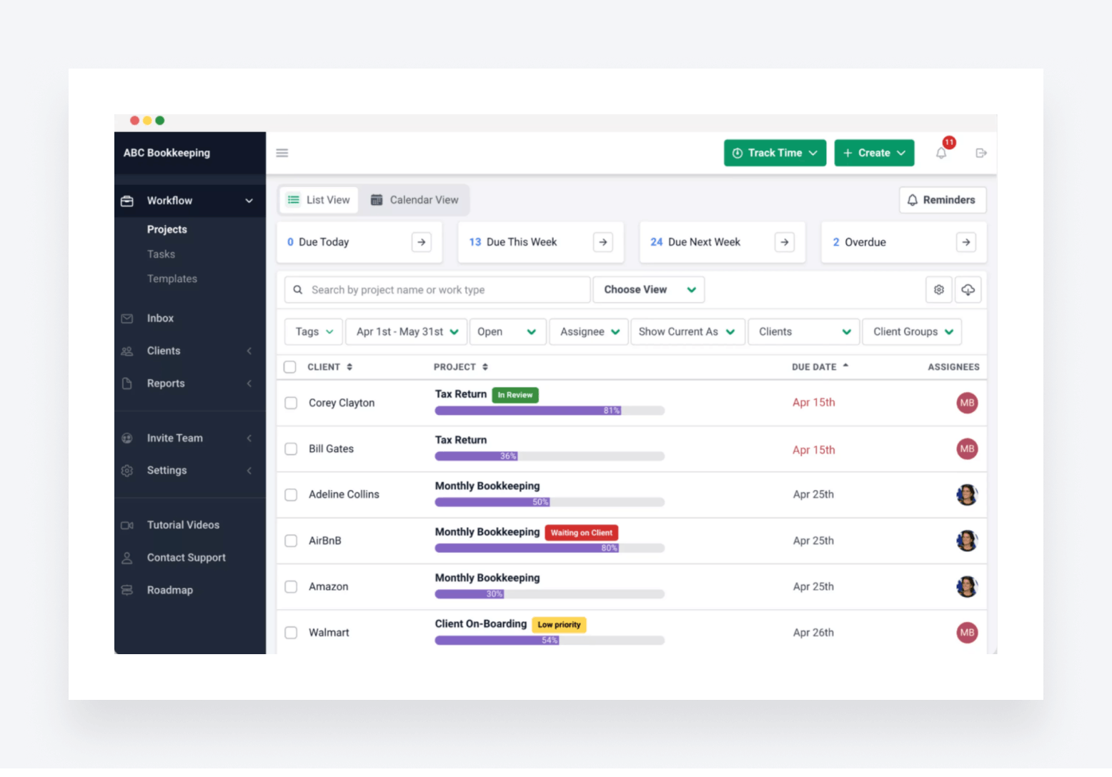 Workflow management in Financial Cents.