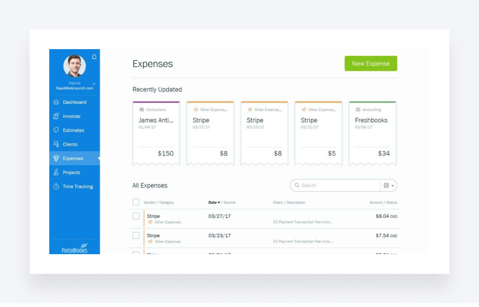 Expense management in FreshBooks