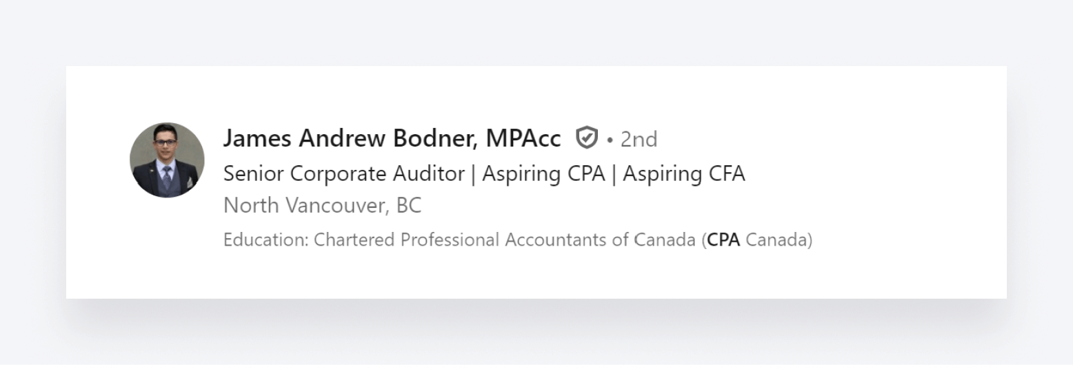 Snippet of a LinkedIn profile showing the name and headline.