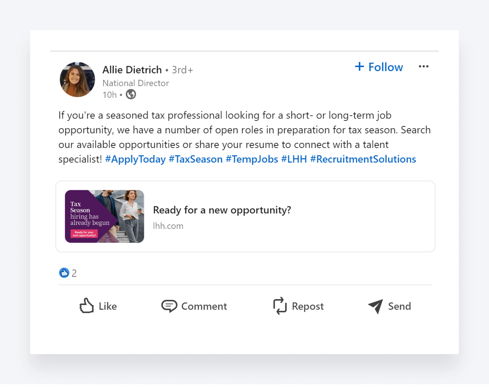 An example of a post in a LinkedIn timeline.