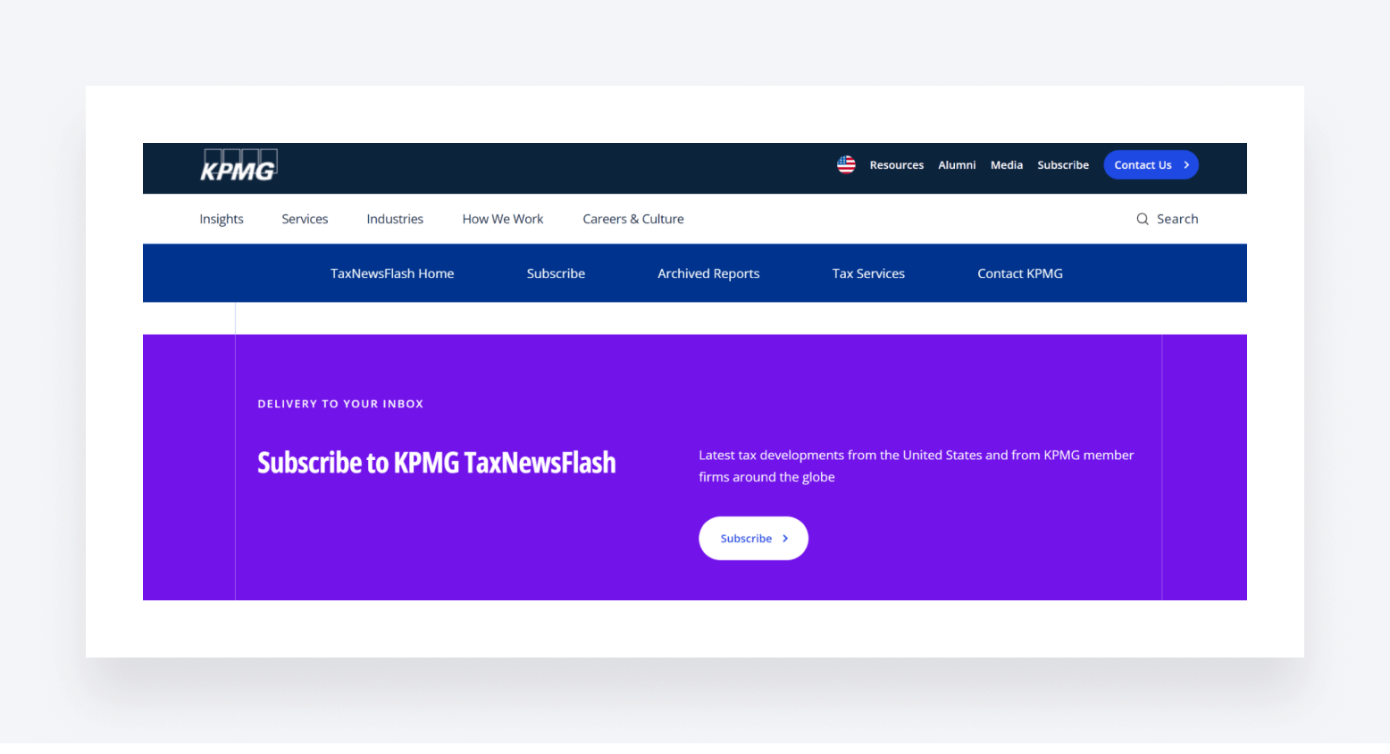 The sign up page for KPMG's TaxNewsFlash. 