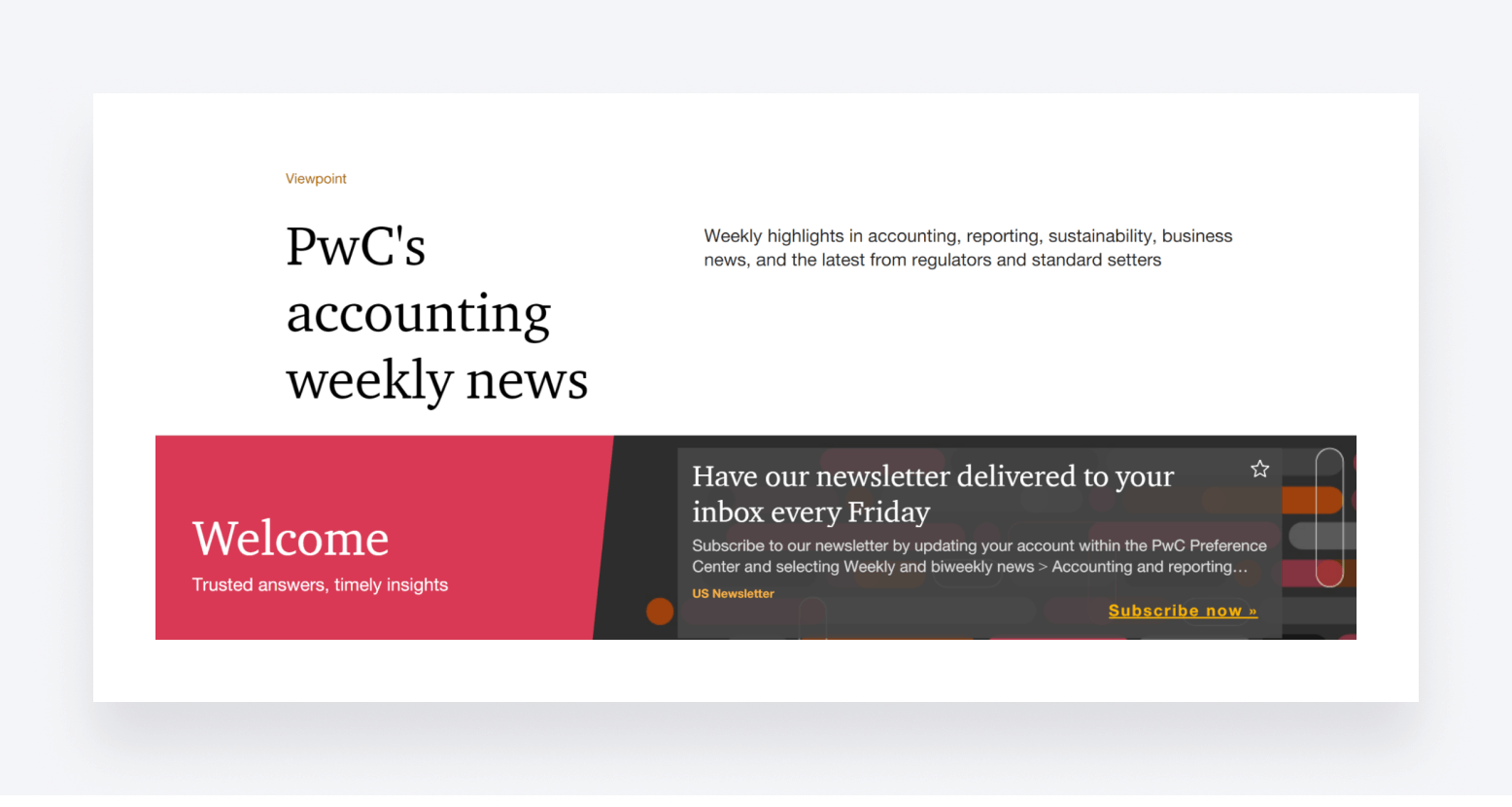 PwC's newsletter sign-up page.