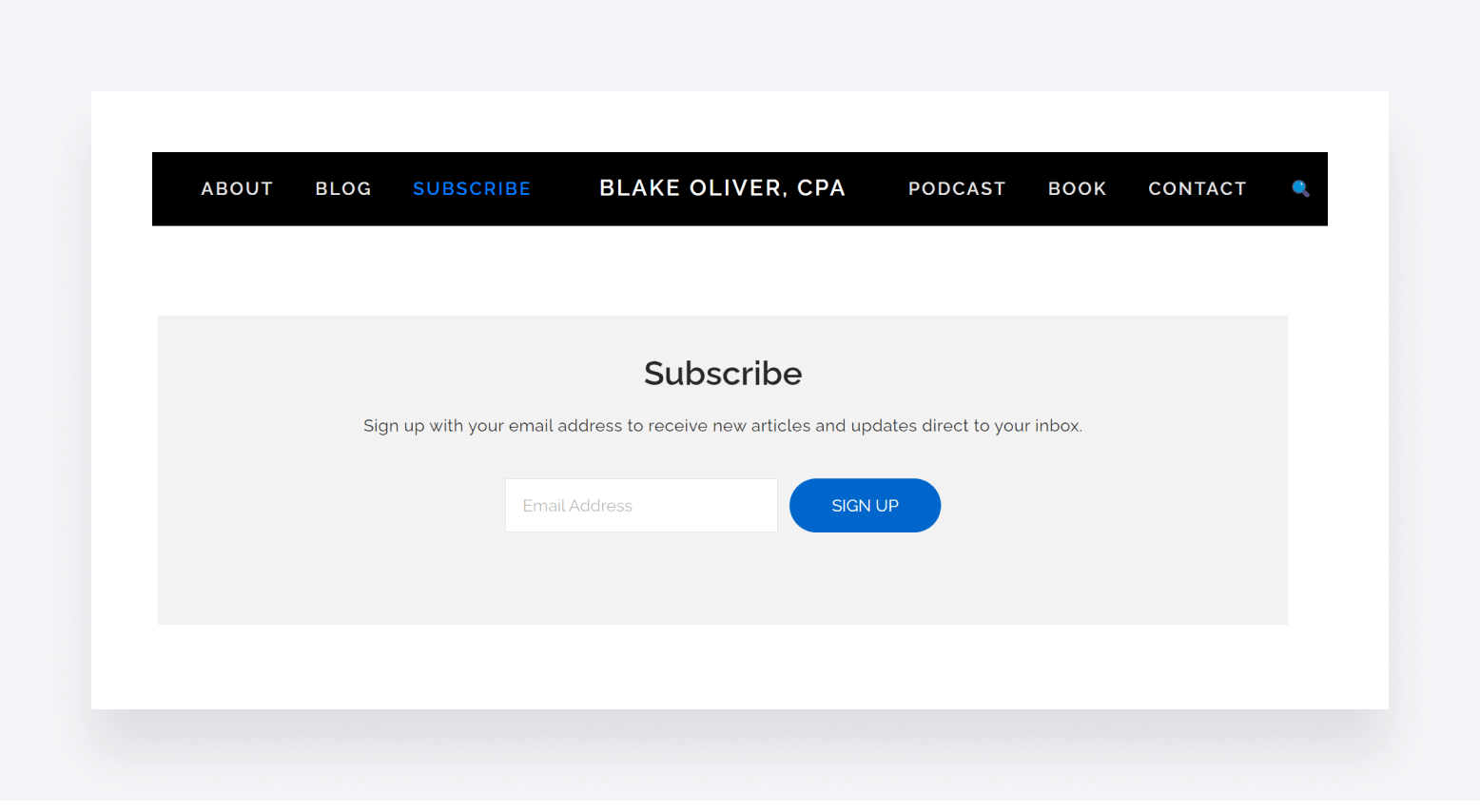 Blake Oliver's newsletter sign-up page