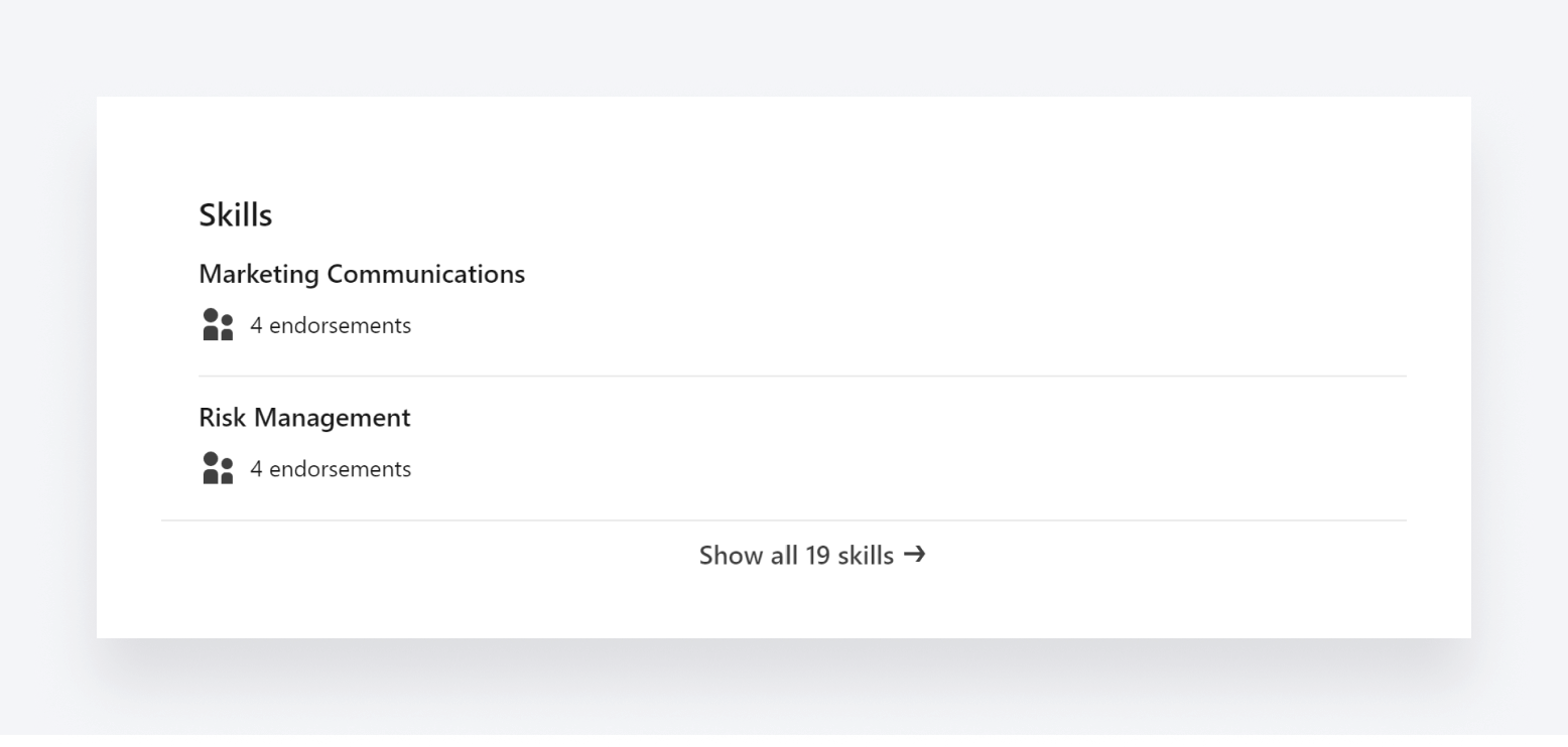 What endorsements look like on a LinkedIn profile.