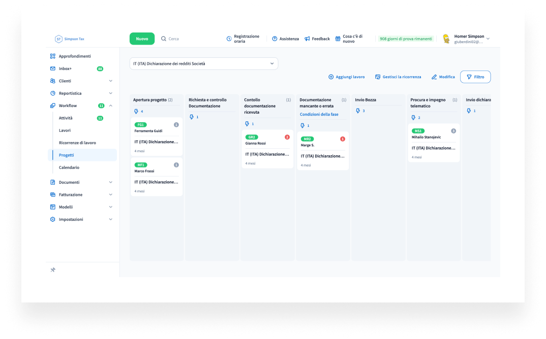 An example of an automated tax return pipeline in TaxDome, featuring various jobs and stages. 