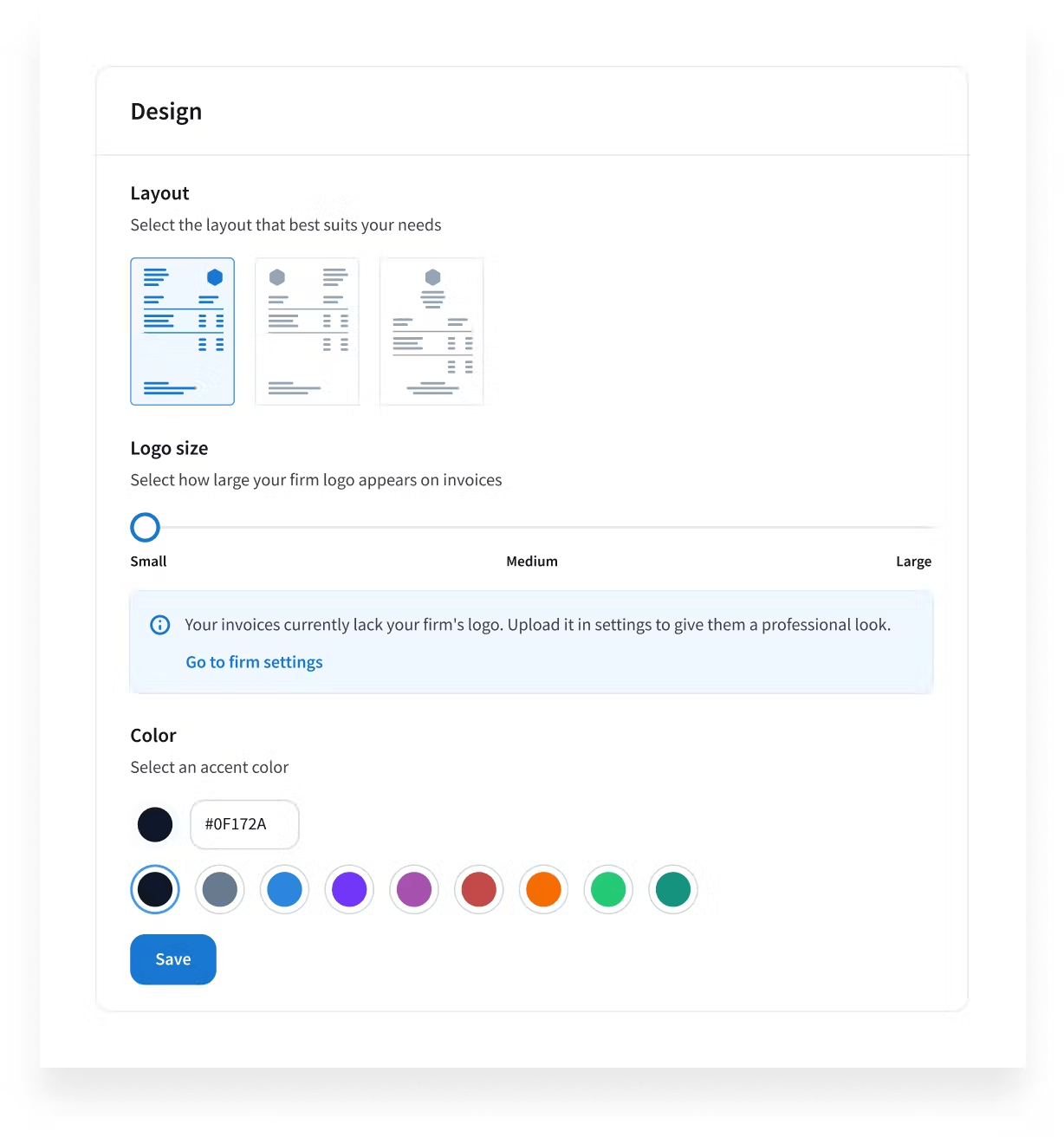 Invoice customization options in TaxDome.