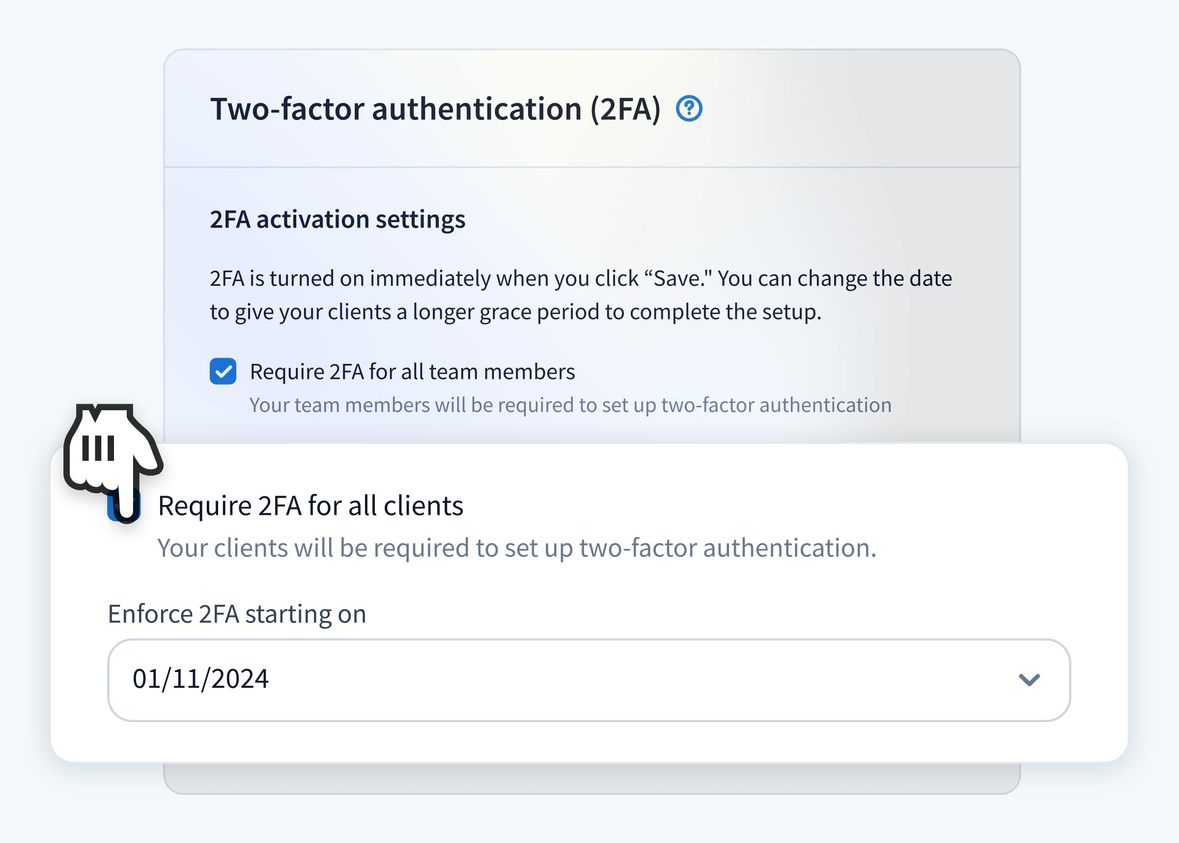 TaxDome two-factor authentication (2FA) activation settings