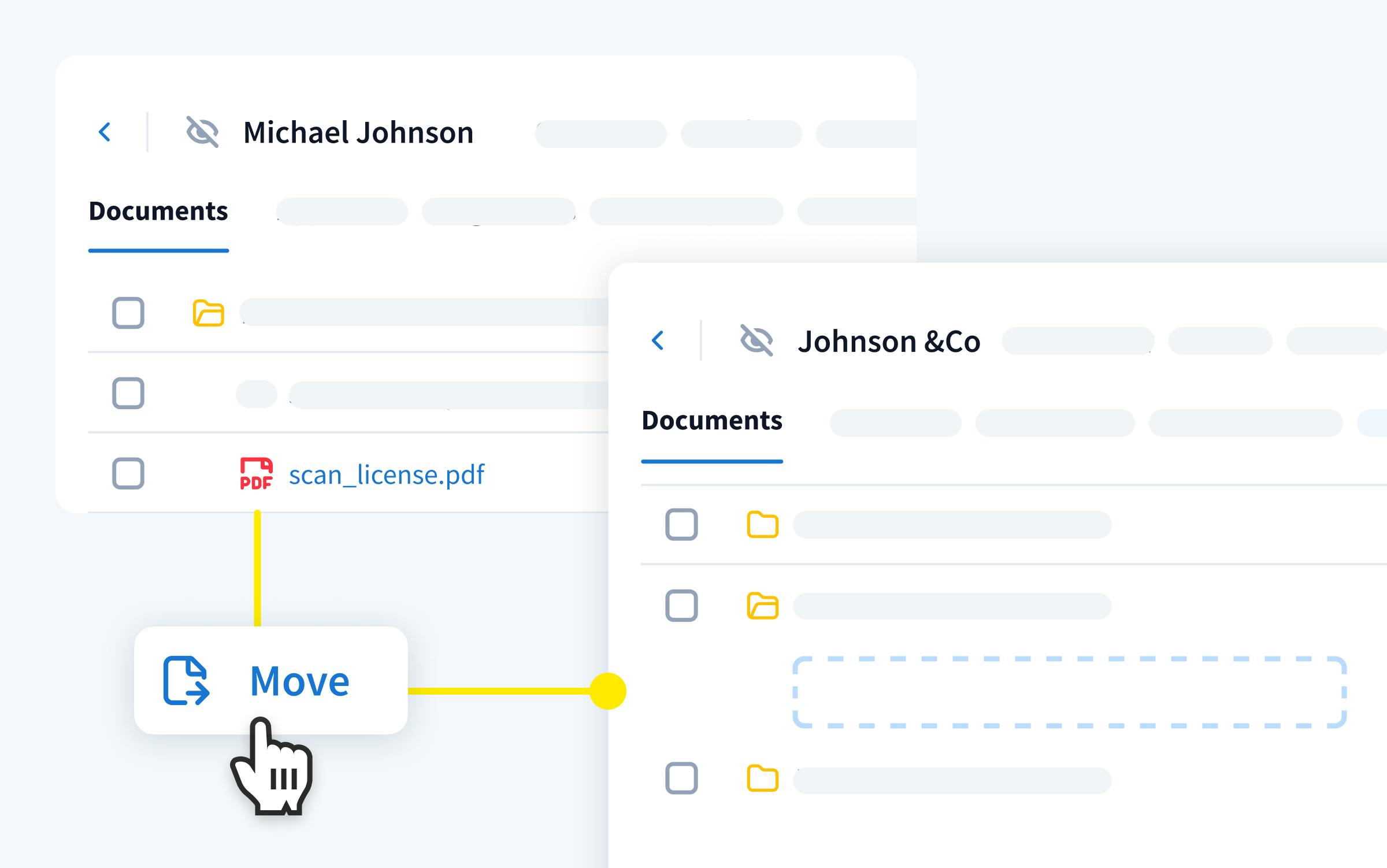 Image showcasing how to move files between accounts in TaxDome