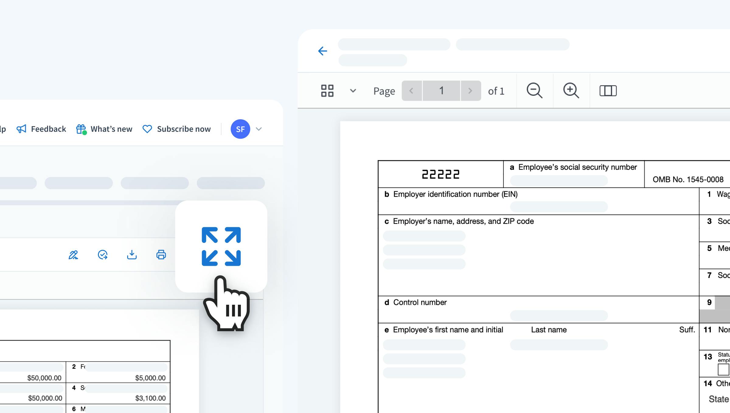 Image showing how a document expands to full-screen mode in TaxDome