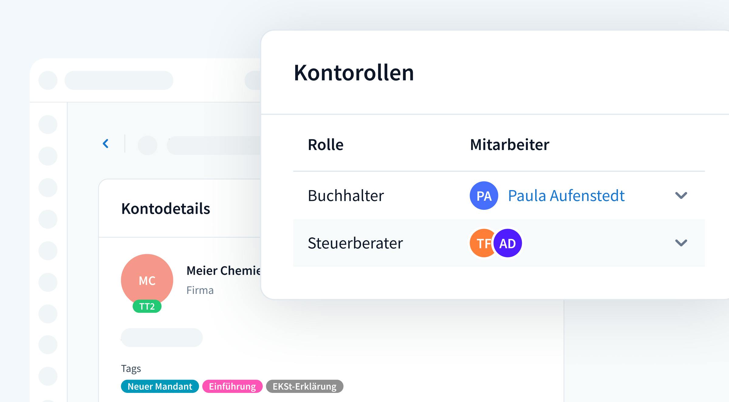 Der „Rollen"-Bereich von TaxDome präsentiert eine Übersicht der Mitarbeiterrollen