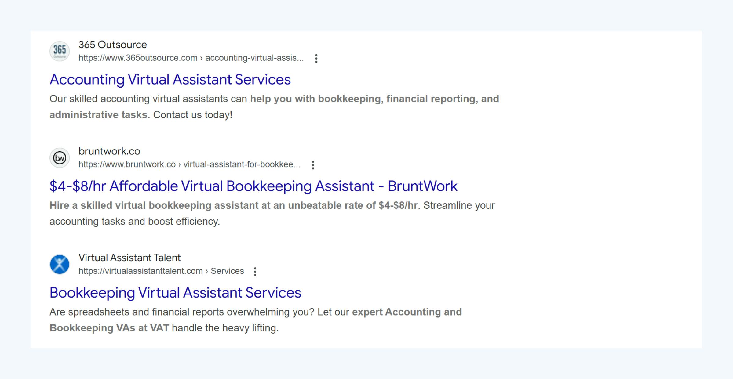 Google search results for "accounting virtual assistant".